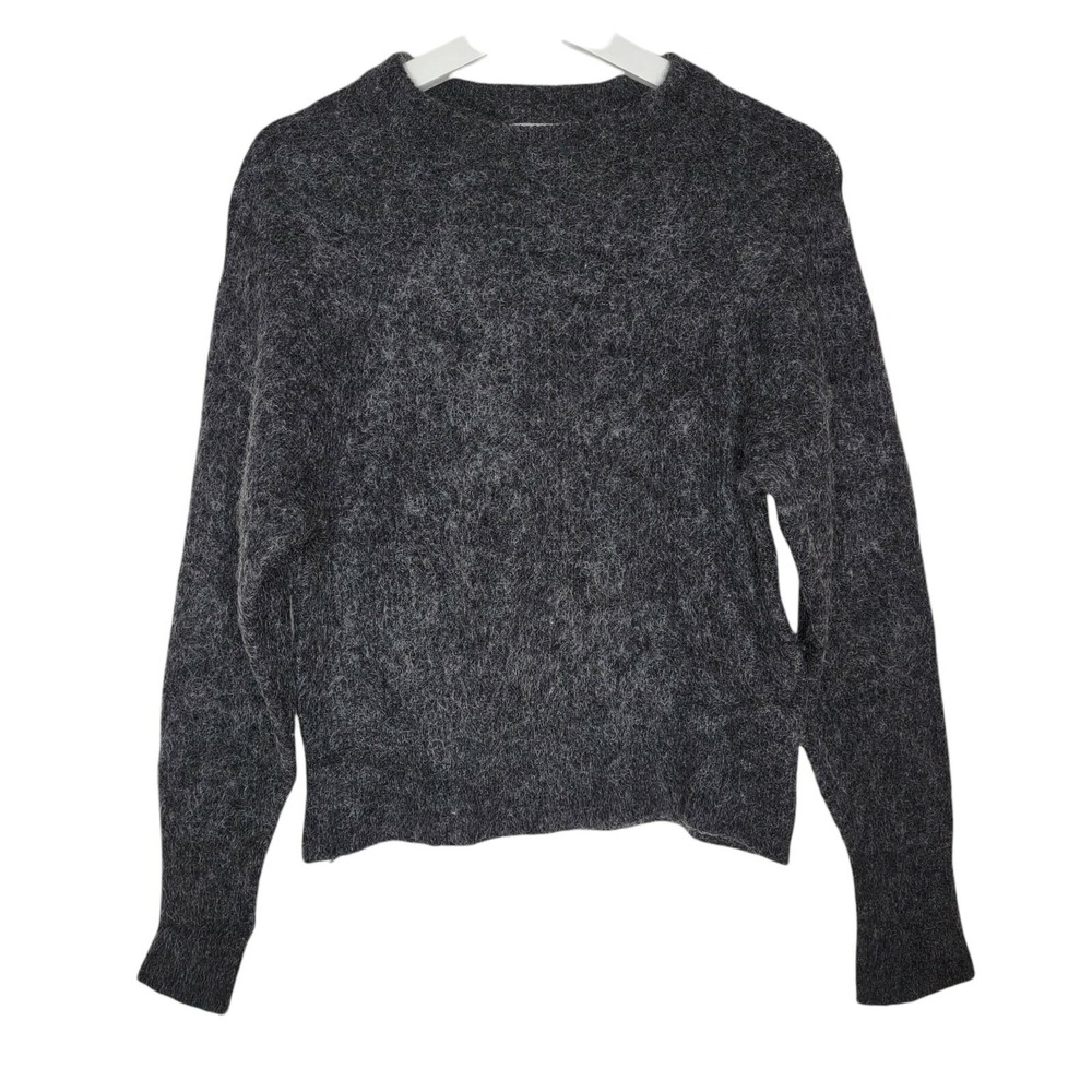 NA-KD Sweater Shrunken Grey Crewneck Wool Blend Raglan Sleeve Stretch Fuzzy Knit